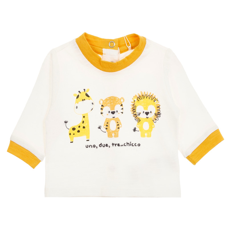 Блуза с оранжеви акценти и щампа на животни, бяла  368429