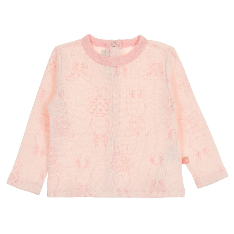 Блуза с дълъг ръкав и принт на зайчета, розова  368469