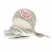 Плетен комплект шапка с роза и шал за бебе за момиче сиви Chicco 36861 