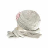 Плетен комплект шапка с роза и шал за бебе за момиче сиви Chicco 36862 2
