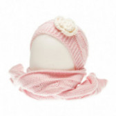 Плетен комплект шапка с роза и шал за бебе за момиче розови Chicco 36863 