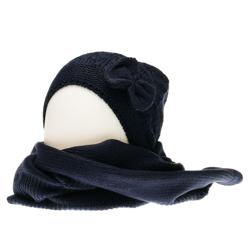 Плетен комплект с елегантна шапка и шал за бебе за момиче тъмно сини  36865