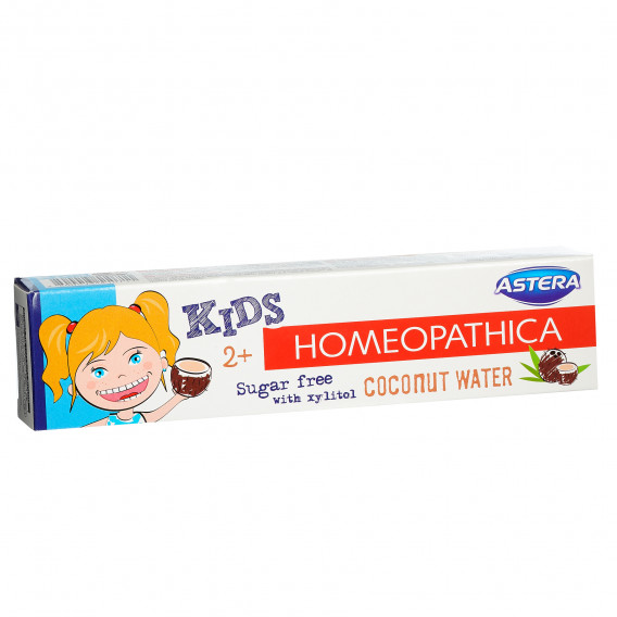 Паста за зъби Homeopathica Kids Кокосова вода 2+, пластмасова тубичка, 50 мл Astera 369003 2