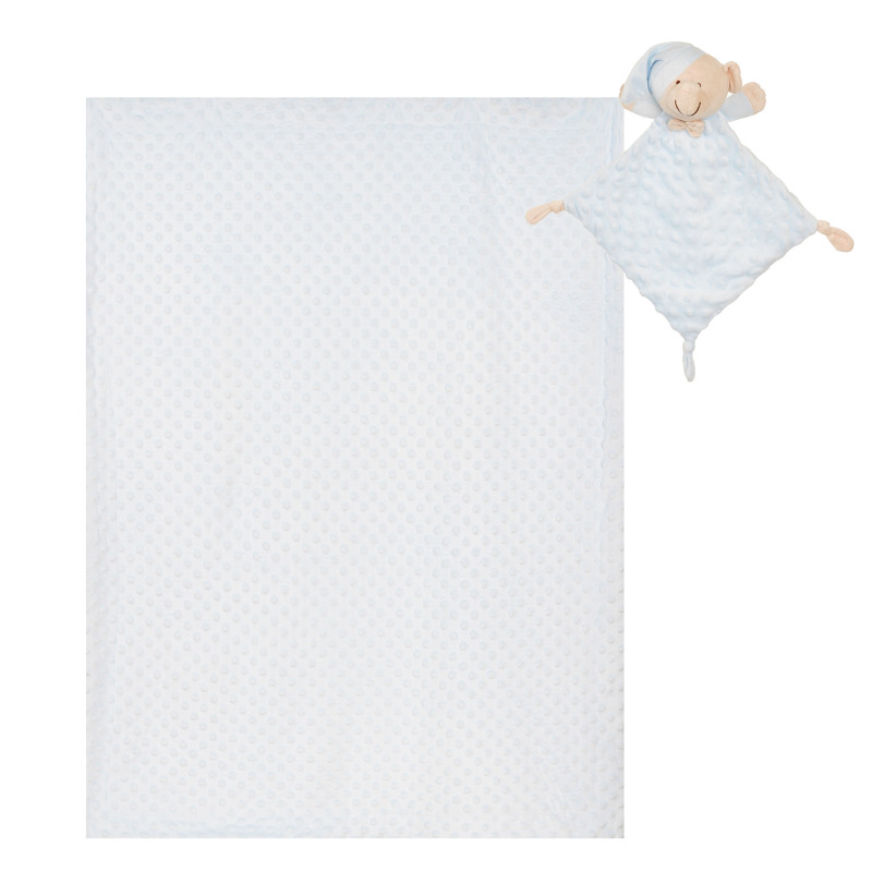 Бебешко одеяло 80 х 100 см в комплект с мека кърпа за гушкане Мече, синьо  370229