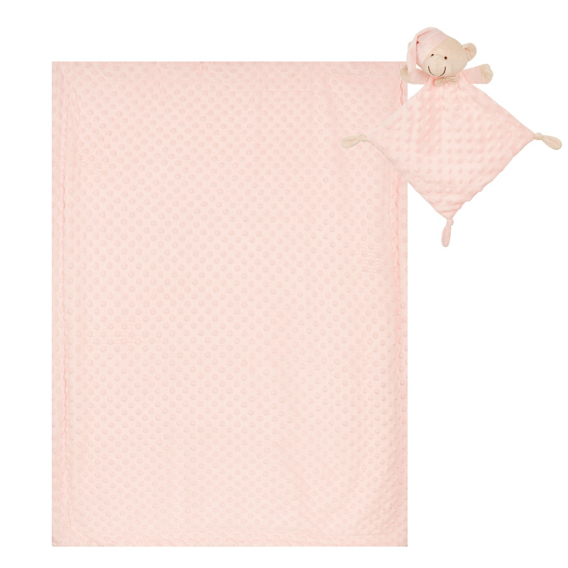 Бебешко одеяло 80 х 100 см в комплект с мека кърпа за гушкане Мече, розово  370235
