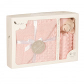 Бебешко одеяло 80 х 100 см в комплект с мека кърпа за гушкане Мече, розово Inter Baby 370240 6