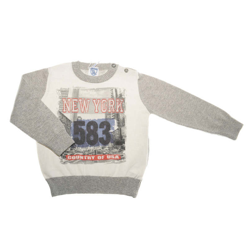 Памучен пуловер с графичен принт за момче  37026