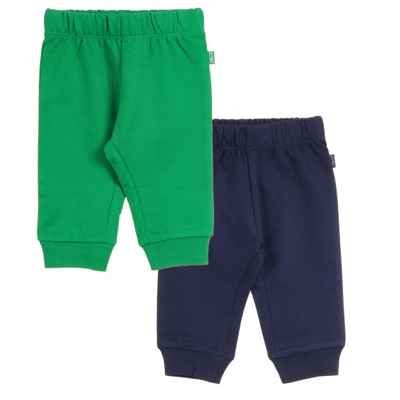 Комплект от два броя памучни панталони за бебе за момче зелен и тъмно син Chicco 371156 