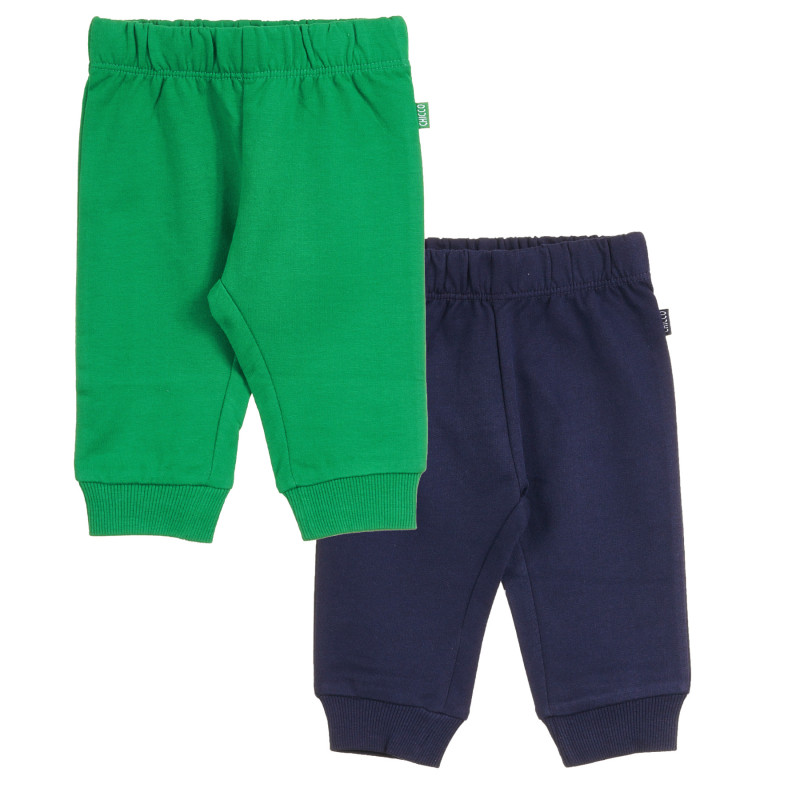 Комплект от два броя памучни панталони за бебе за момче зелен и тъмно син  371156