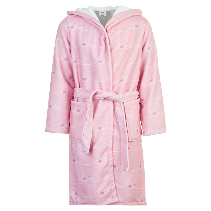 Хавлиен халат за баня с принт на сърца, размер 8-10 години, розов  371173