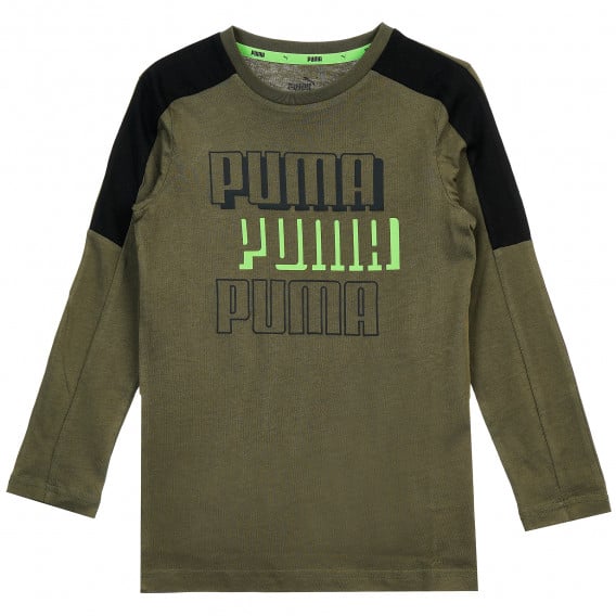 Памучна блуза с дълъг ръкав и името на бранда, зелена Puma 371177 2