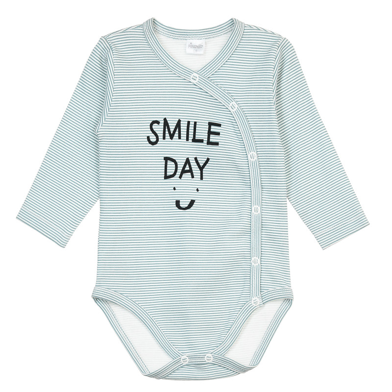 Памучно боди Smile day с дълъг ръкав за бебе, синьо  371263