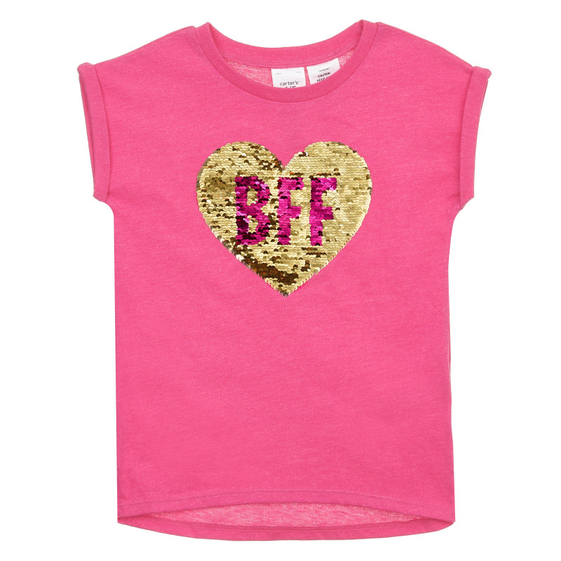 Тениска с променяща се картинка Сърце за момиче розова  371489