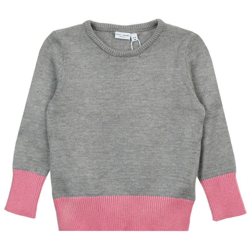 Пуловер с розови акценти за момиче сив  371493