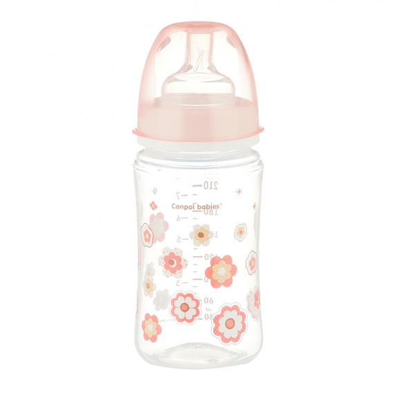 Полипропиленово шише Newborn Baby със силиконов биберон среден поток 3-6 месеца и картинка на цветчета, 240 мл Canpol 371899 