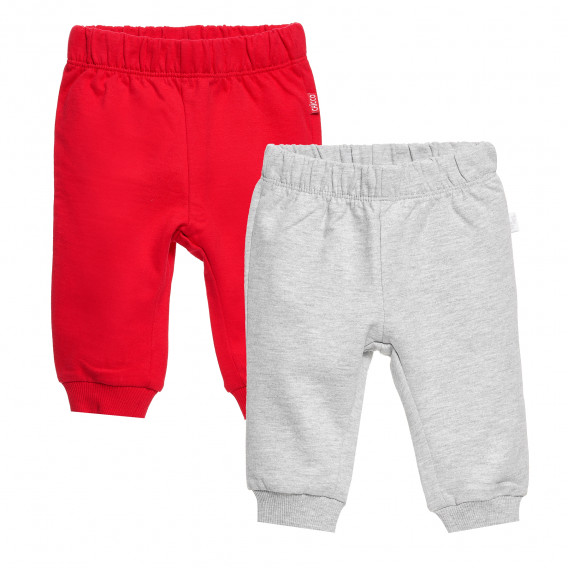 Комплект от два броя памучни панталони за бебе за момче сив и червен Chicco 372082 1