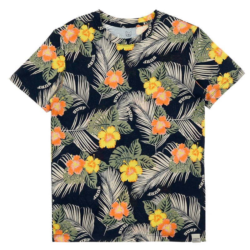 Тениска с флорален мотив, многоцветна  372696