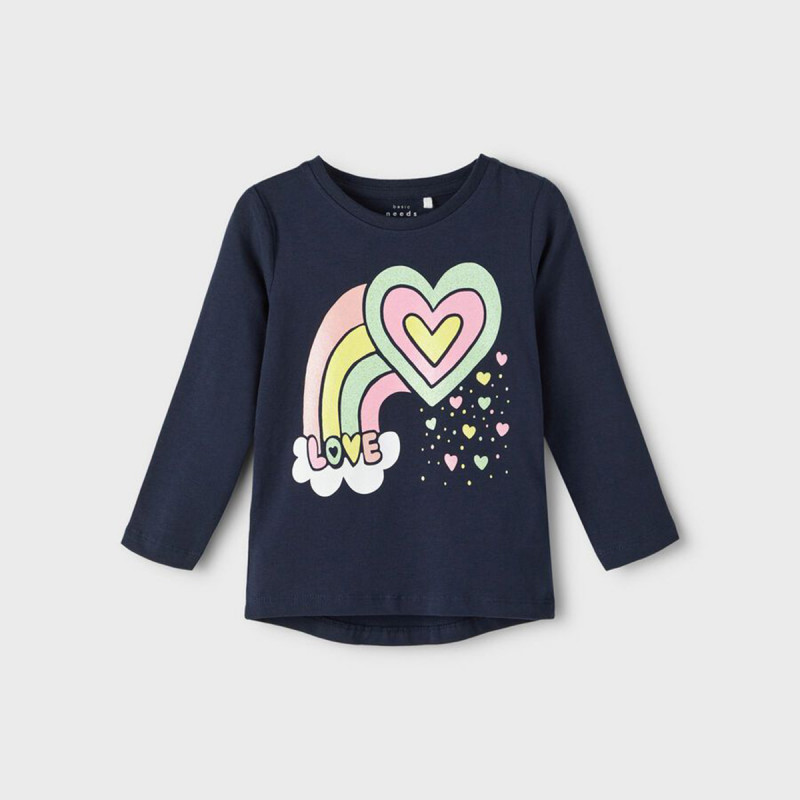 Памучна блуза Love rainbow за бебе, тъмносиня  373932