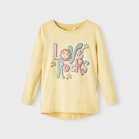 Памучна блуза Love rocks за бебе, жълта Name it 373935 