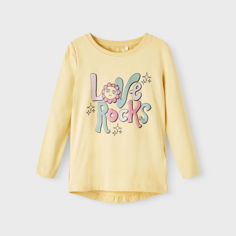 Памучна блуза Love rocks за бебе, жълта  373935