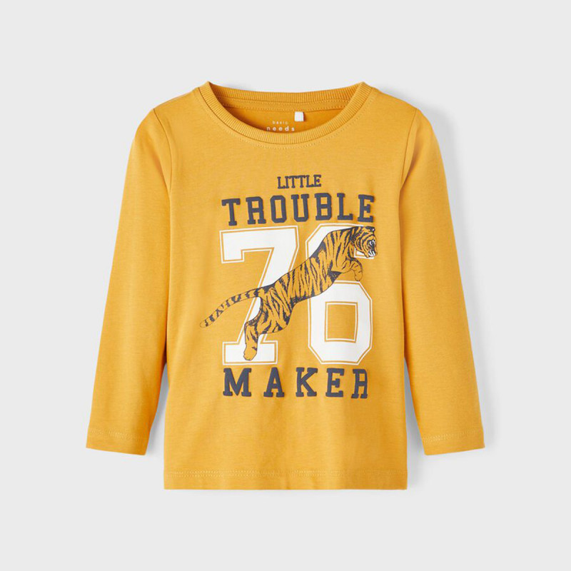 Памучна блуза Little trouble за бебе, жълта  373938