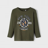 Памучна блуза New York за бебе, зелена Name it 373941 