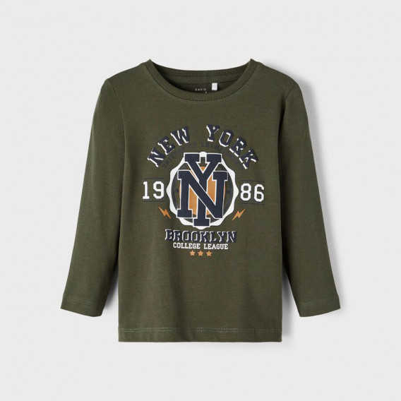 Памучна блуза New York за бебе, зелена Name it 373941 