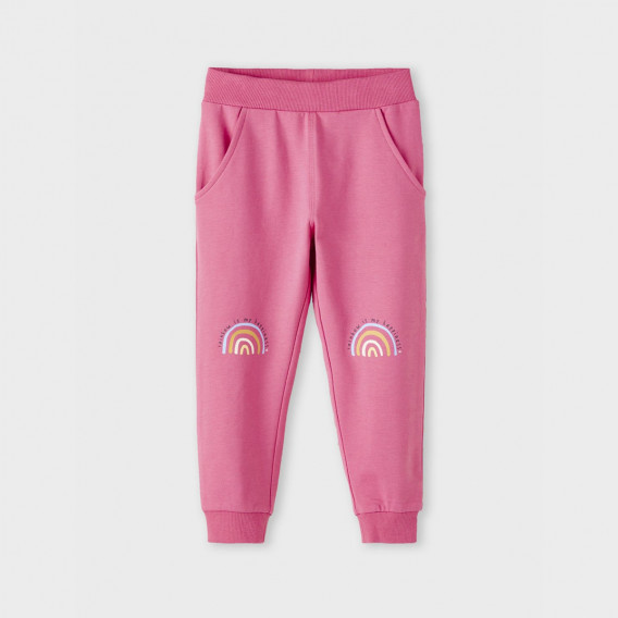 Памучен спортен панталон Rainbow за бебе, розов Name it 374237 