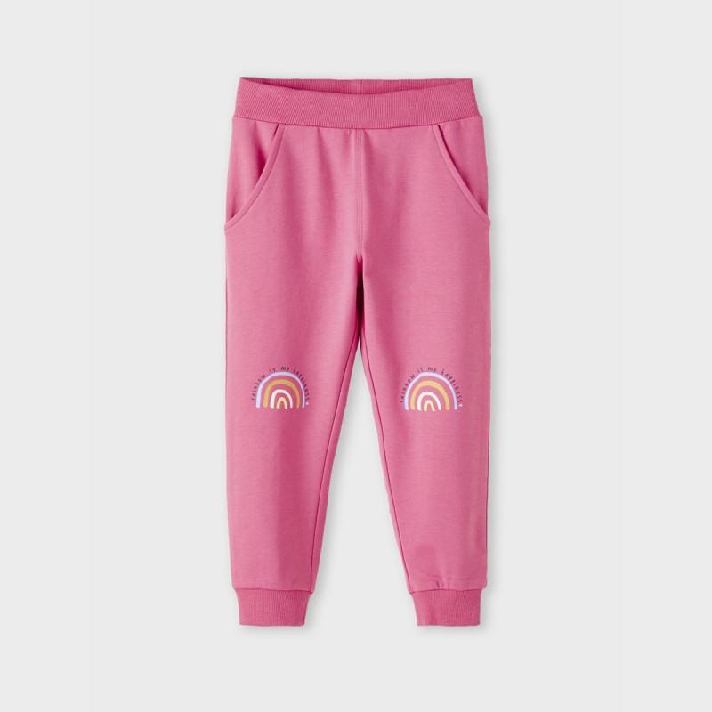 Памучен спортен панталон Rainbow за бебе, розов  374237