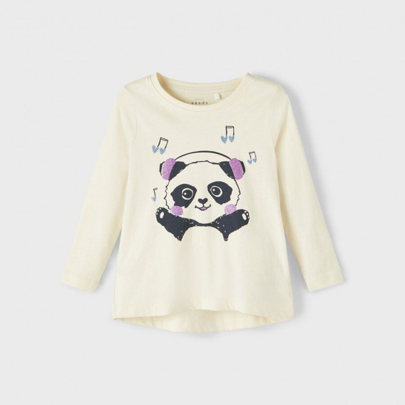 Памучна блуза Music panda за бебе, беж Name it 374253 