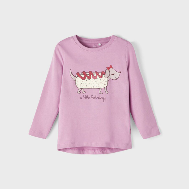 Памучна блуза A little hot-dog за бебе, лилава  374259