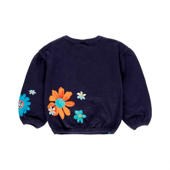 Памучна блуза Flowers с бухнали ръкави за бебе, тъмносиня Boboli 374672 2