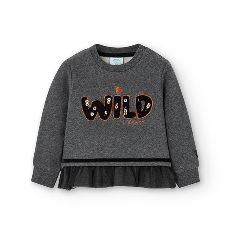 Памучна блуза Wild за бебе, тъмносива  374717