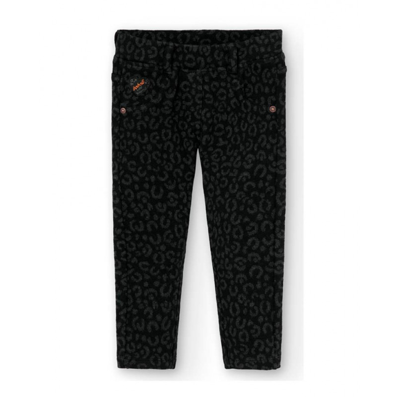 Памучен панталон с леопардов принт за бебе, черен  374724