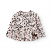 Памучна блуза с леопардов принт и къдрички за бебе, розова Boboli 374730 