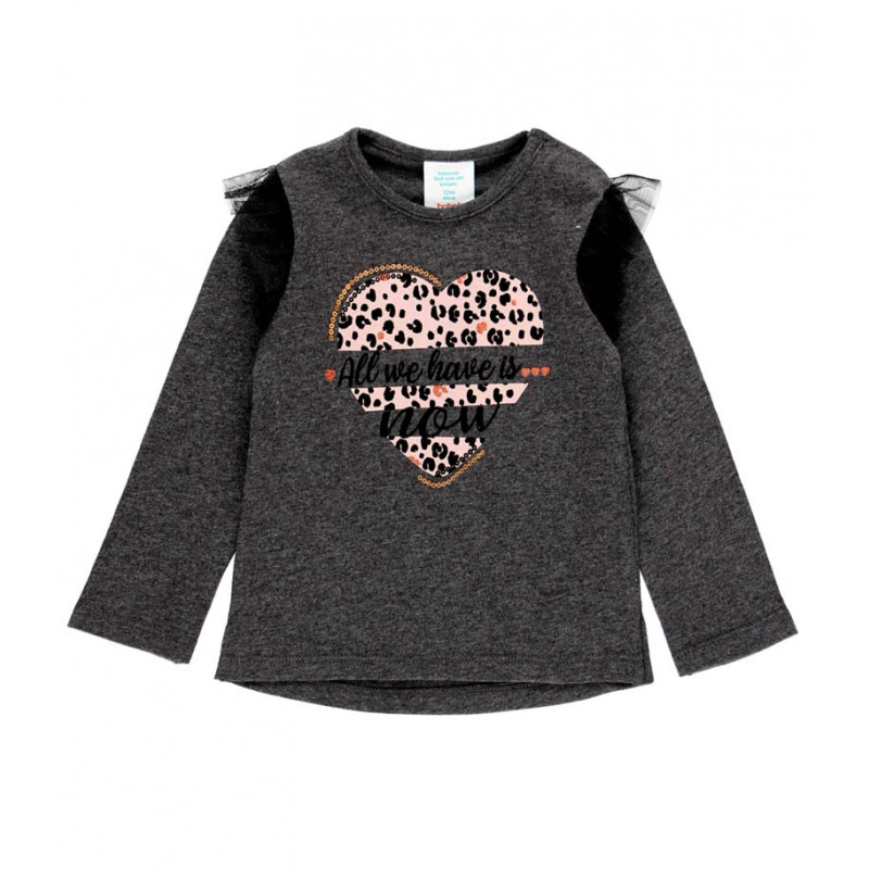 Памучна блуза с леопардов принт и къдрички за бебе, сива  374738