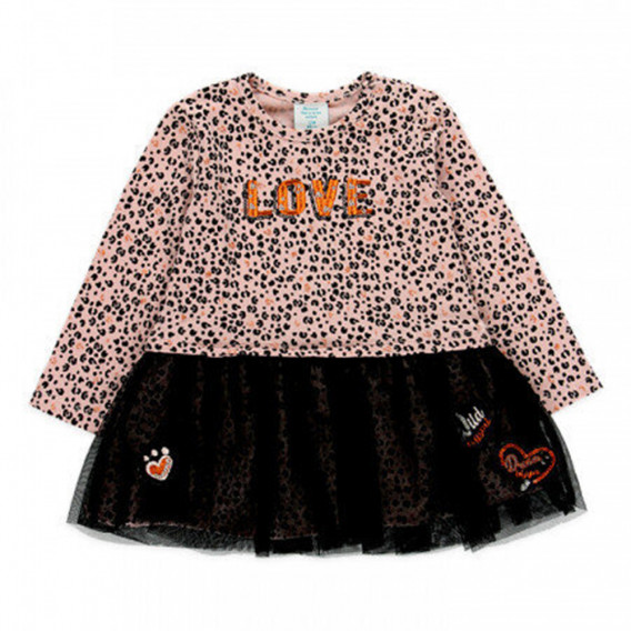 Памучна рокля с леопардов принт и черни акценти, розова Boboli 374743 