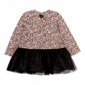 Памучна рокля с леопардов принт и черни акценти, розова Boboli 374744 2