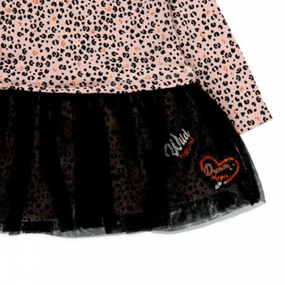 Памучна рокля с леопардов принт и черни акценти, розова Boboli 374746 4