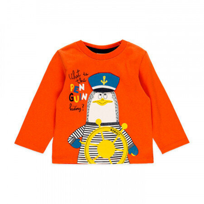 Памучна блуза Penguin за бебе, оранжев  374821