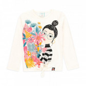 Памучна блуза с флорална щампа и момиче, бяла Boboli 374989 
