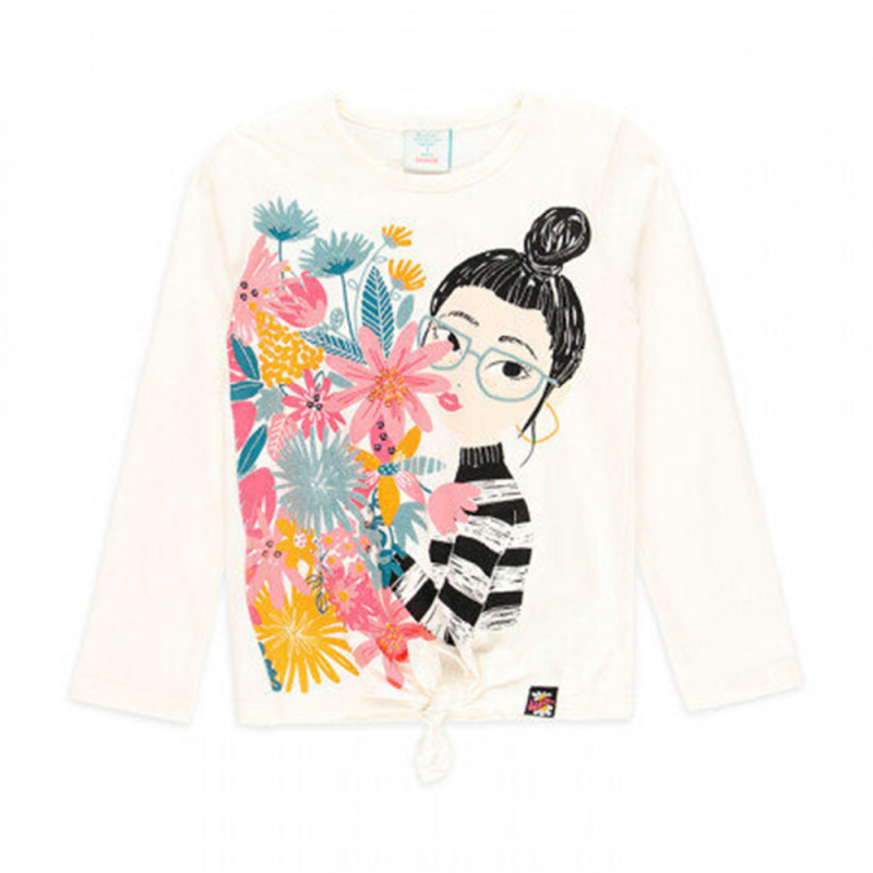Памучна блуза с флорална щампа и момиче, бяла  374989