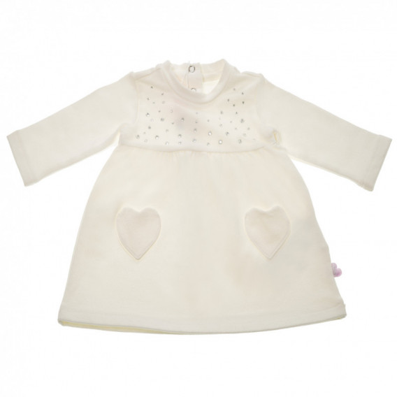 Памучна рокля с дълъг ръкав и камъчета за бебе, розова Chicco 37505 