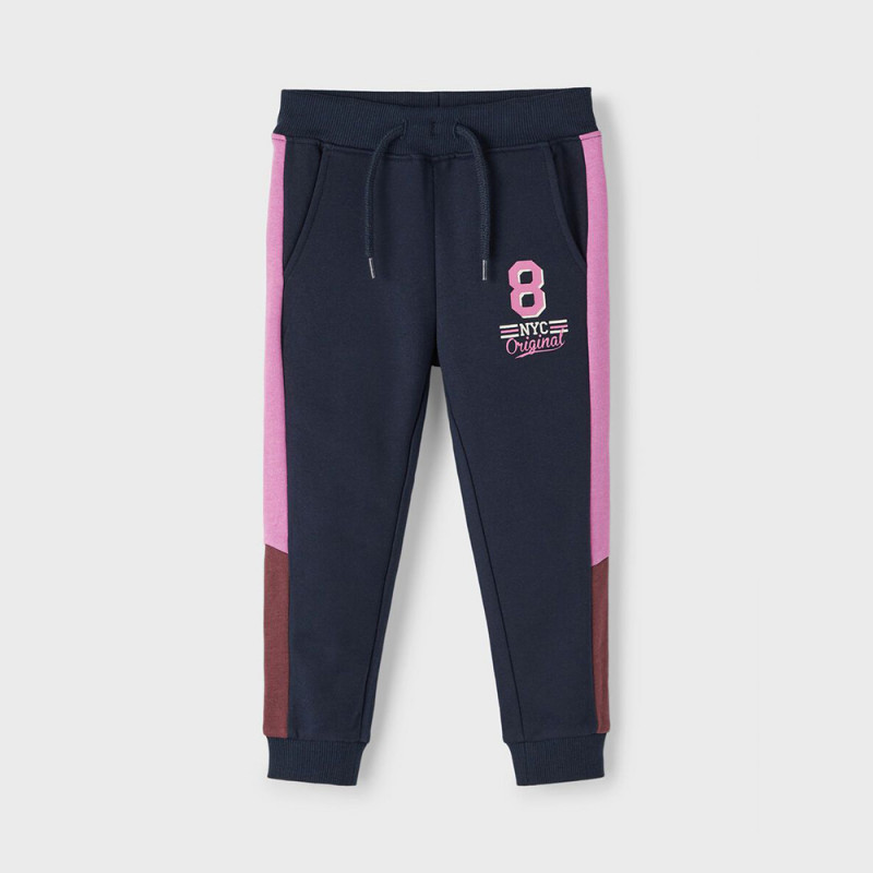 Памучен спортен панталон с щампа за бебе, син  375103