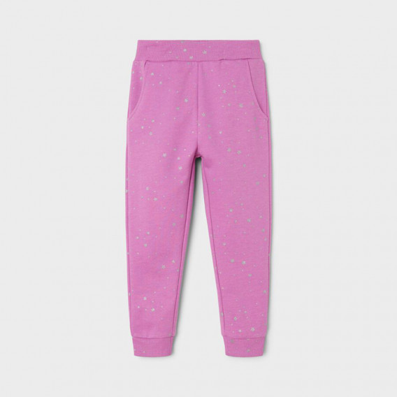Памучен спортен панталон с принт на звездички за бебе, розов Name it 375106 