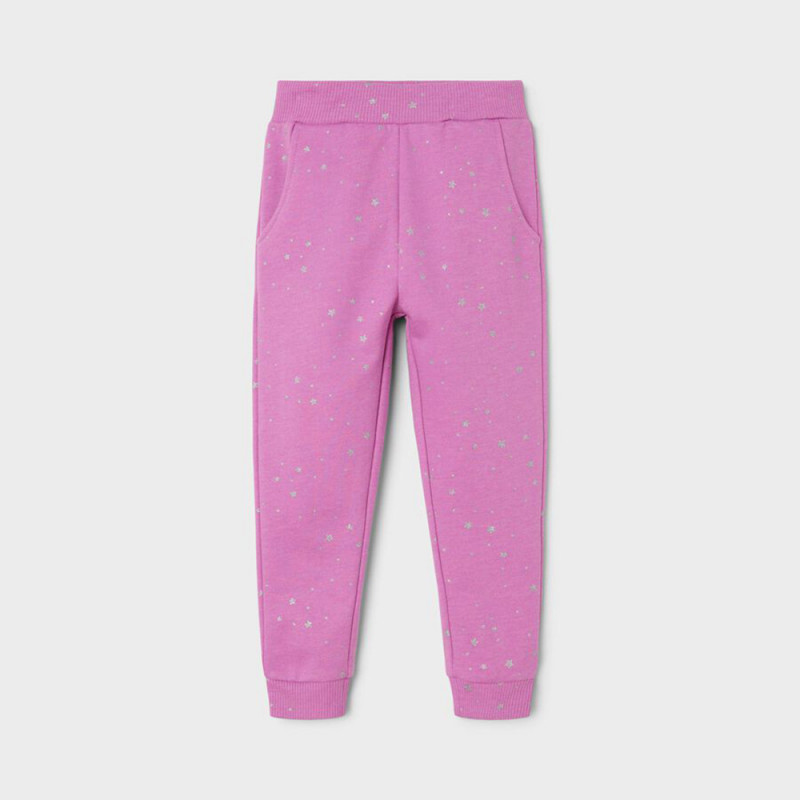 Памучен спортен панталон с принт на звездички за бебе, розов  375106