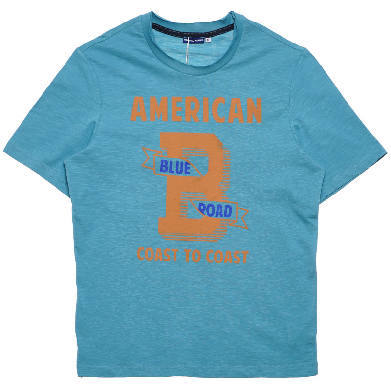 Памучна тениска с щампа, синя  375819