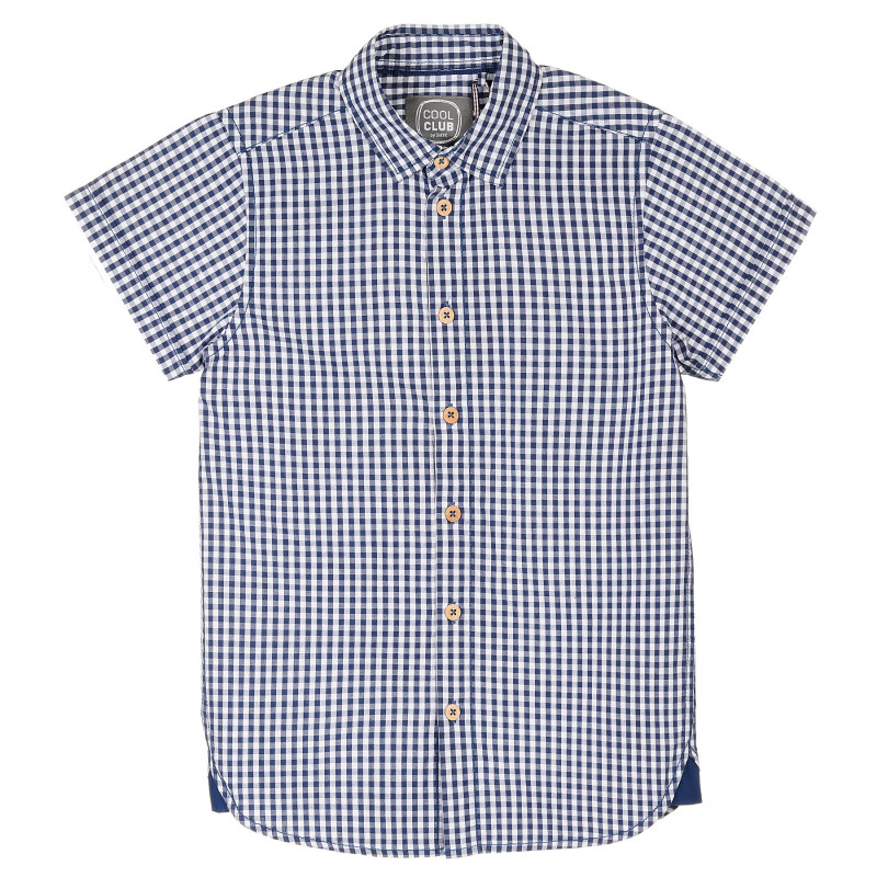 Карирана памучна риза с къс ръкав, синя  376737