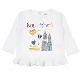 Памучна блуза с дълъг ръкав и фигурален принт за бебе, бяла Cool club 376836 