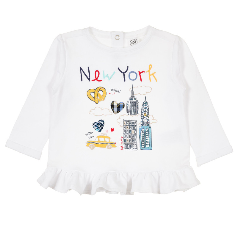 Памучна блуза с дълъг ръкав и фигурален принт за бебе, бяла  376836